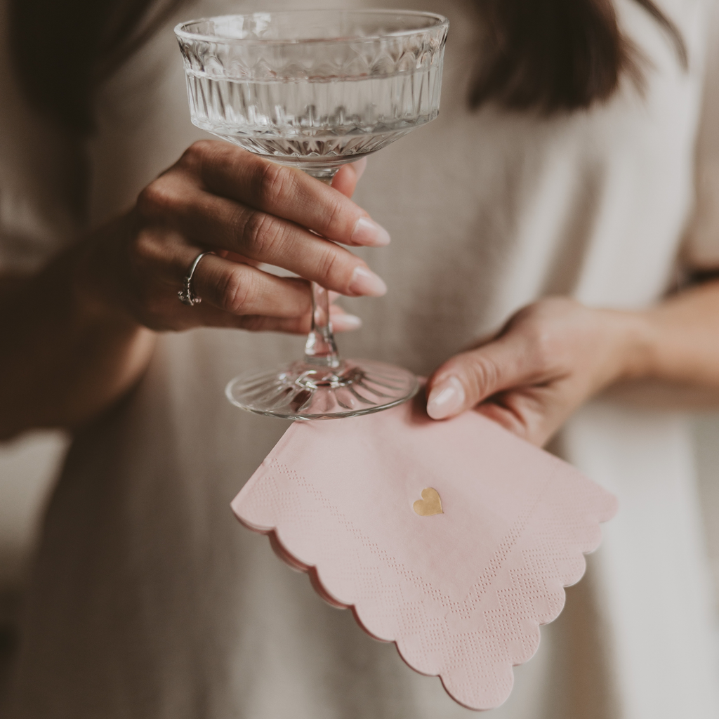 Sweet Water Decor - Pink w/ Gold Foil Heart Cocktail Napkins - Home Decor