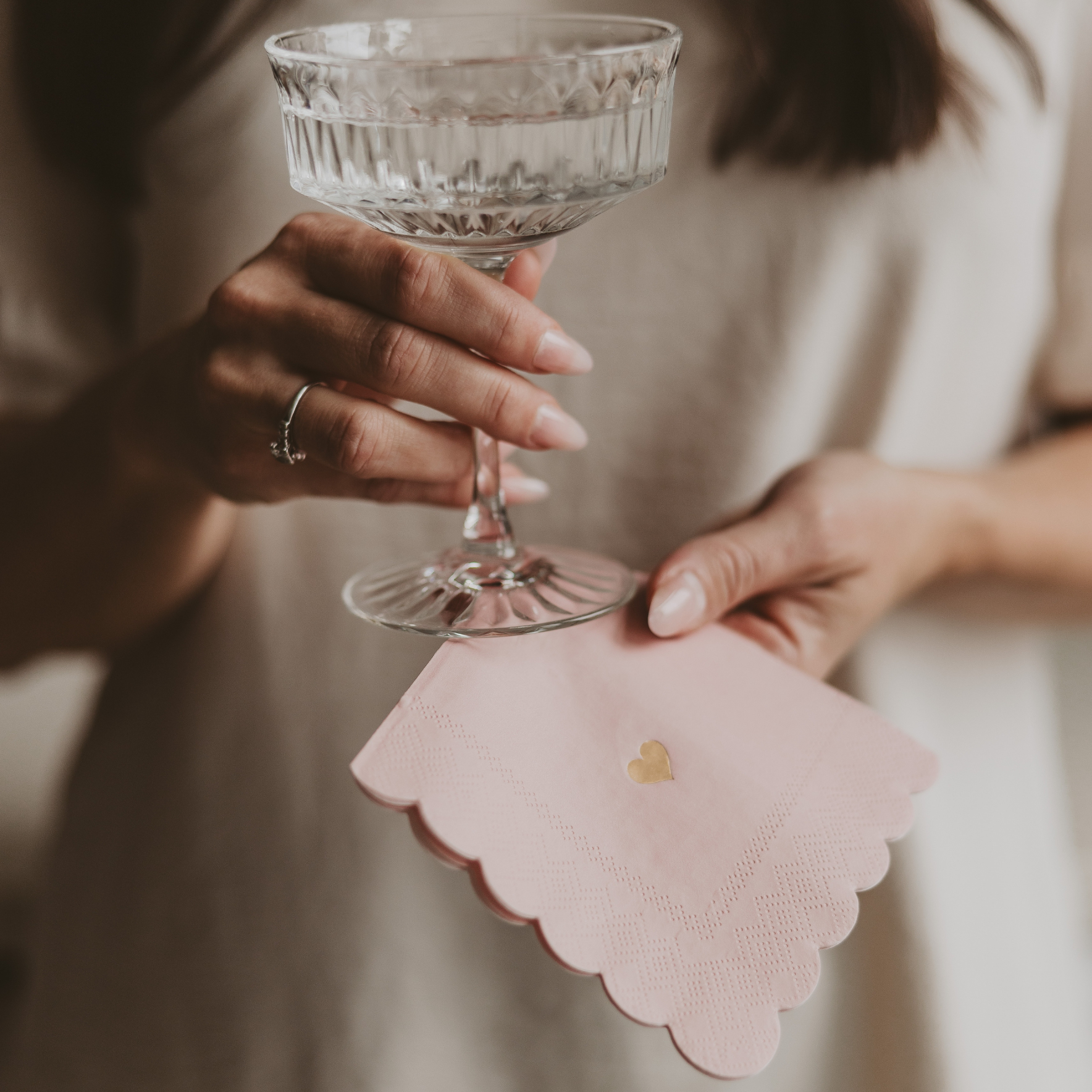 Sweet Water Decor - Pink w/ Gold Foil Heart Cocktail Napkins - Home Decor