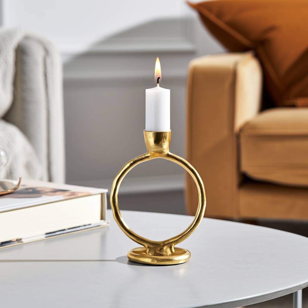 Taper Candle Holder – Sagebrook Home Gold Metal Round Ring – 6 in.