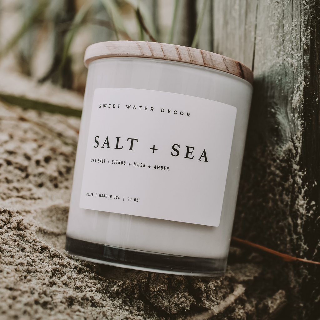 Soy Candle – Salt and Sea – 11 oz, 50+ Hour Burn, Coastal Scent
