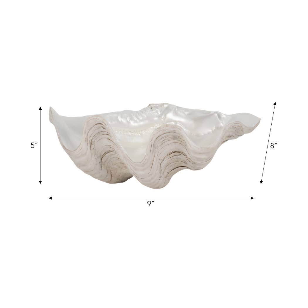 Coastal Decorative Bowl – Ivory Resin Pearlized Shell – 9 in.