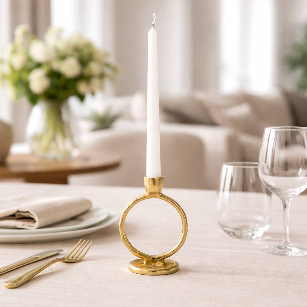 Taper Candle Holder – Sagebrook Home Gold Metal Round Ring – 6 in.
