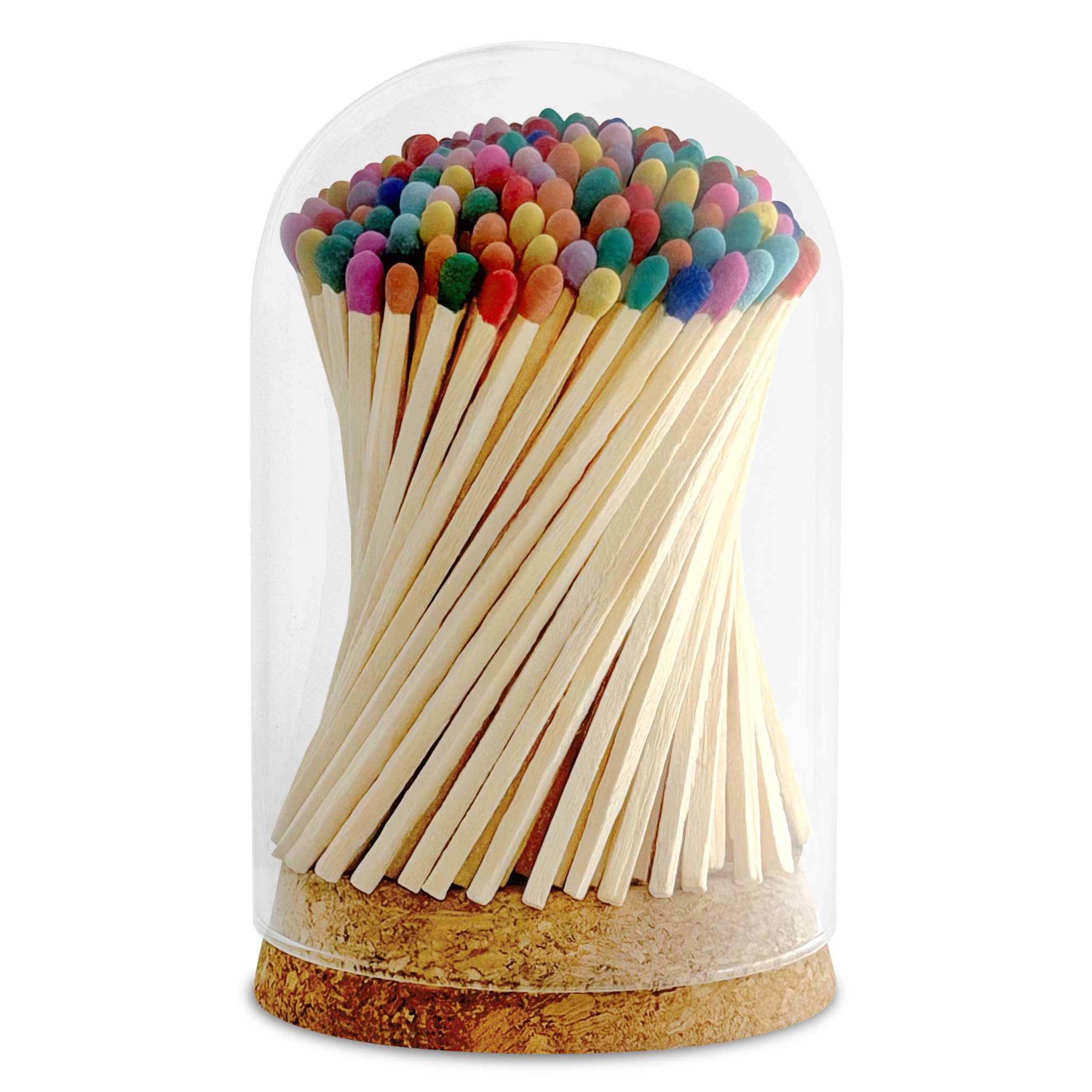 Decorative Safety Matches – Rainbow Color Tips in Glass Cloche – 150 ct, 4 in.