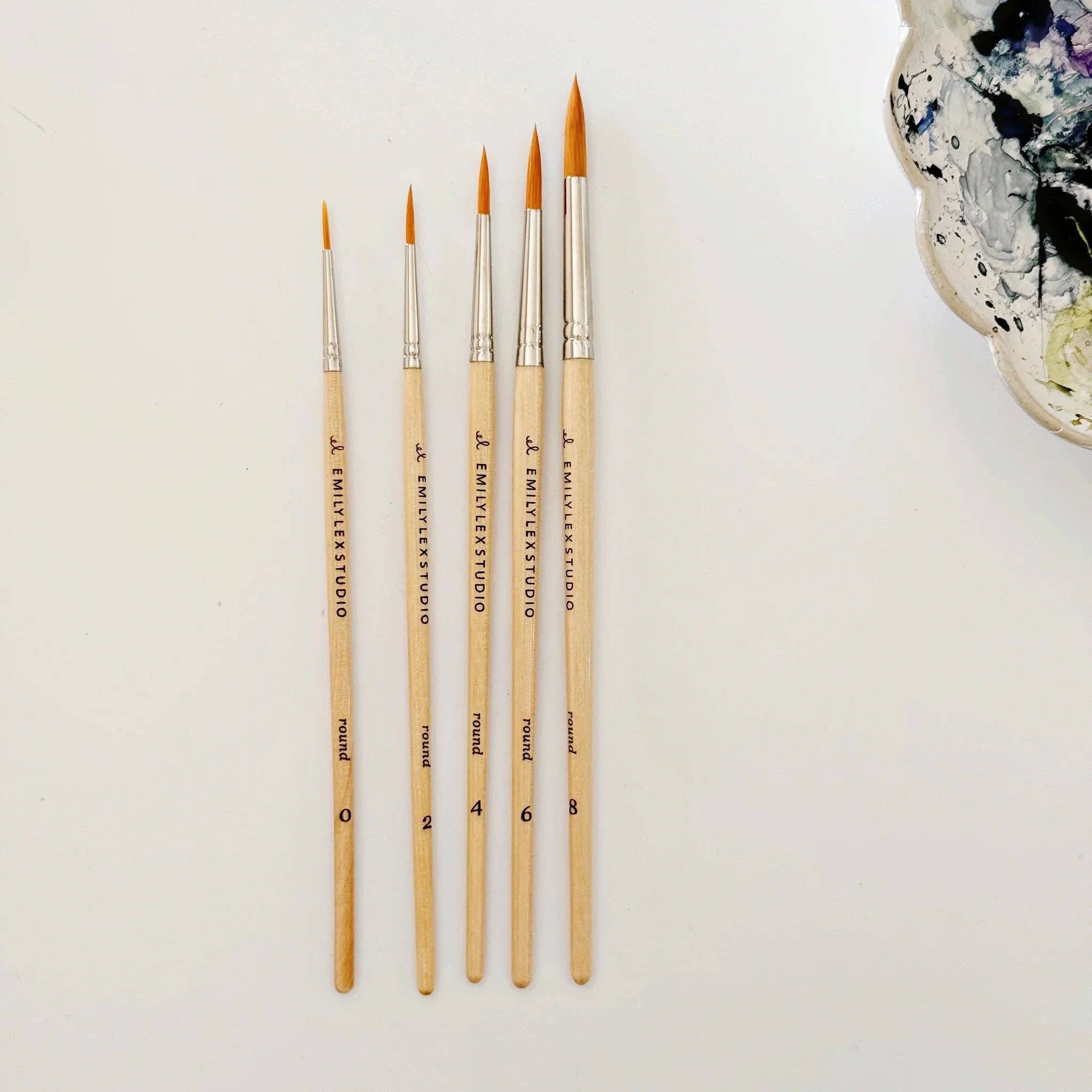 Watercolor Paintbrush Set – emily lex studio – 5 Wood Brushes, Sizes 0–8